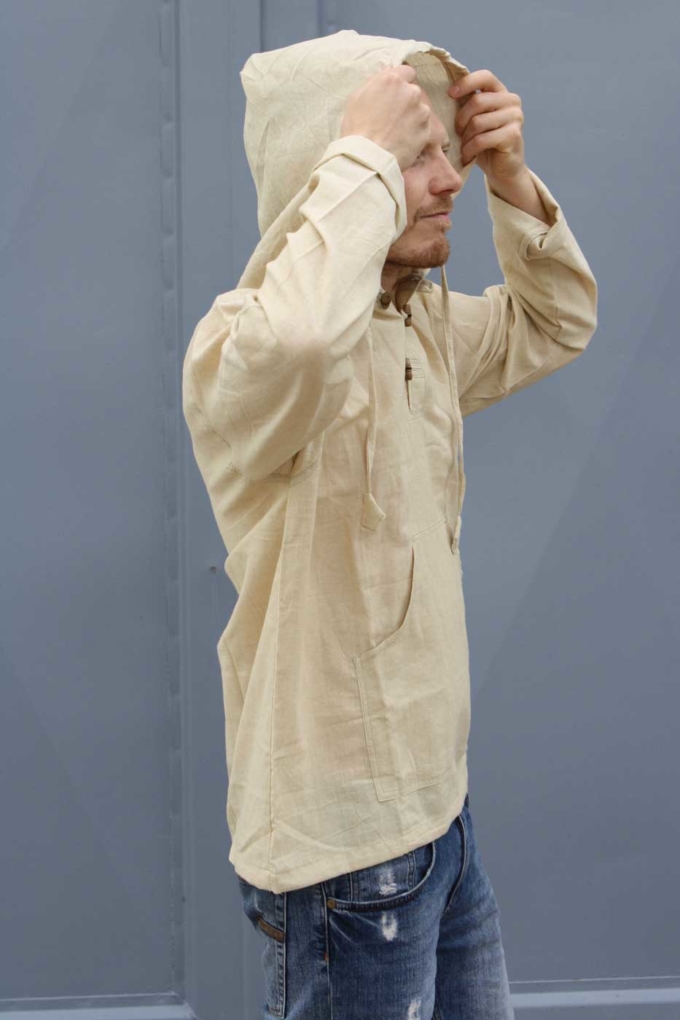 Kapuzen Überzieher Herren-Hemd Beige | Natur – Bild 2