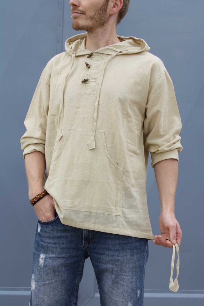 Kapuzen Überzieher Herren-Hemd Beige | Natur – Bild 3