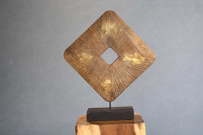 Holz Skulptur BIG SQUARE  Gruen | Gold