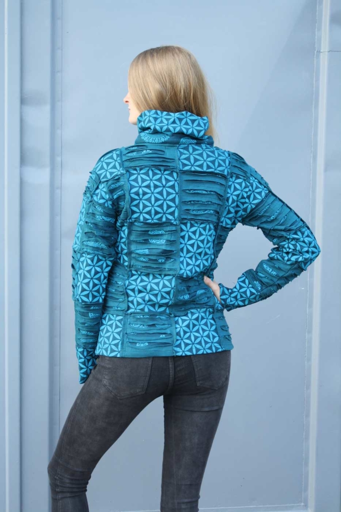 Goa-Jacke mit Zipfel-Kapuze Petrol | Patchwork – Bild 3