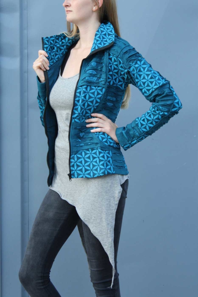 Goa-Jacke mit Zipfel-Kapuze Petrol | Patchwork – Bild 5