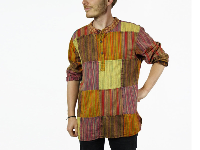 Patchwork Herren Hemd | Stonewash | Orange – Bild 4