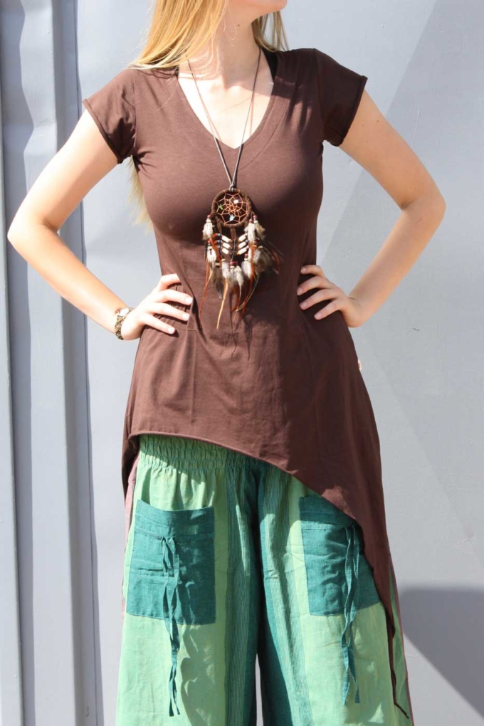 Zipfel-Top Hippie Oberteil | Braun
