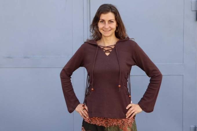 Mittelalter Pullover mit Zipfelkapuze und Schnürung | Braun – Bild 5