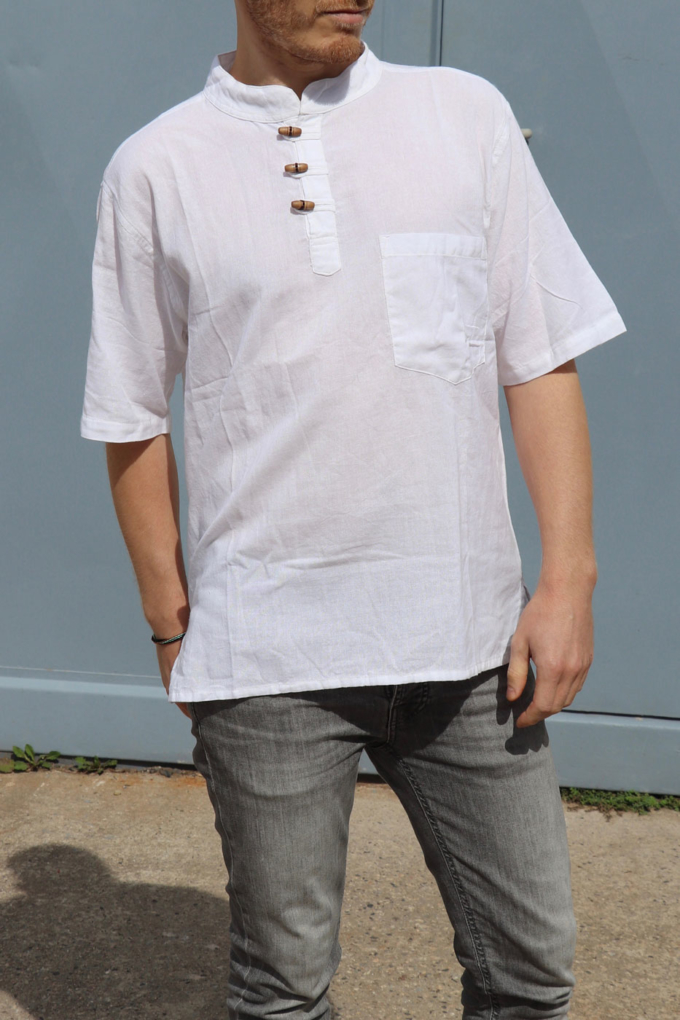 Kurzarm Herren-Hemd Fisherman Kurtha Weiß – Bild 3