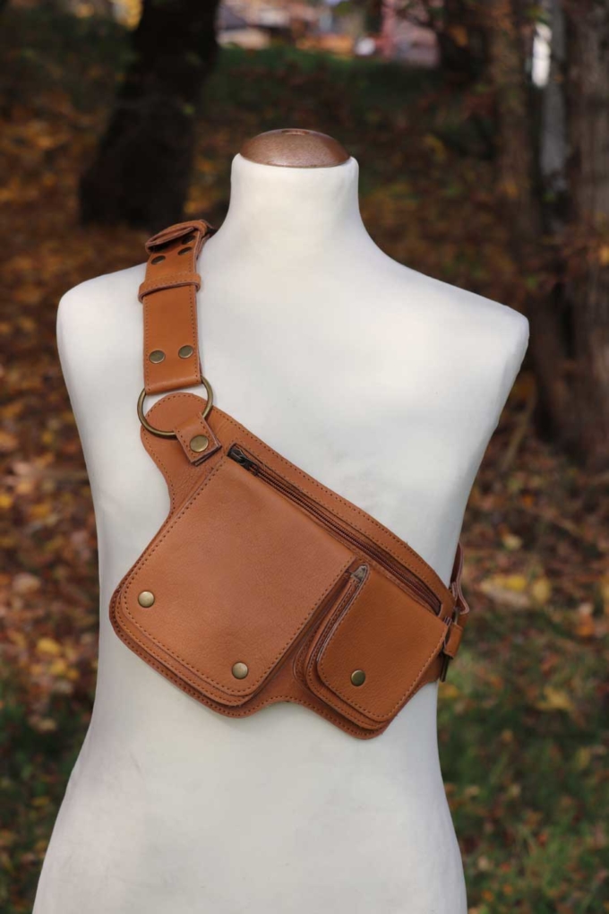 Gürteltasche aus Leder Hüfttasche | Cognac – Bild 2
