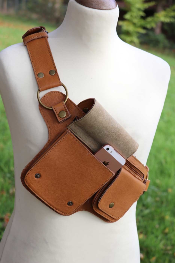 Gürteltasche aus Leder Hüfttasche | Cognac – Bild 3