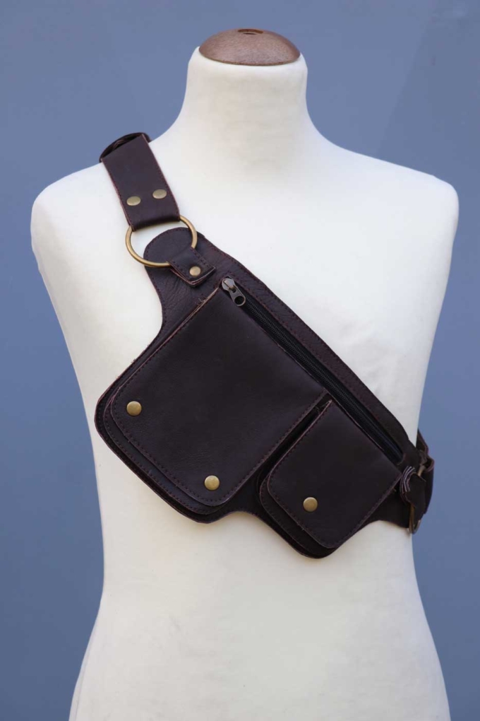 Gürteltasche aus Leder | Hüfttasche | Unisex | Dunkelbraun – Bild 2