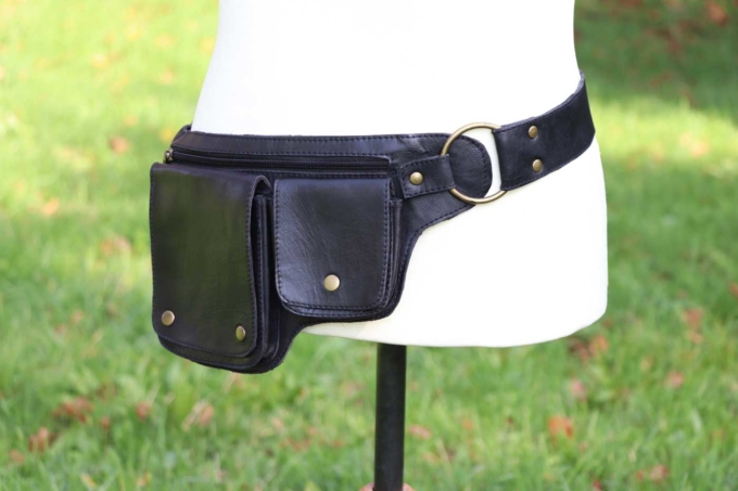 Gürteltasche aus Leder Bauchtasche Unisex Schwarz