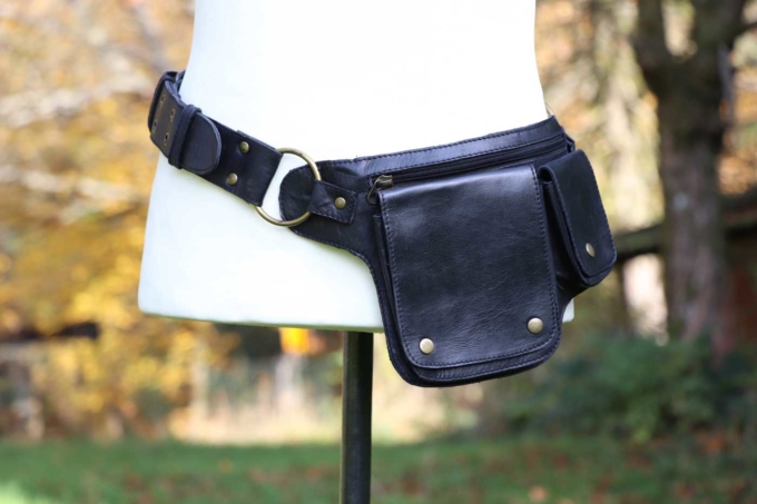 Gürteltasche aus Leder Bauchtasche Unisex Schwarz – Bild 4