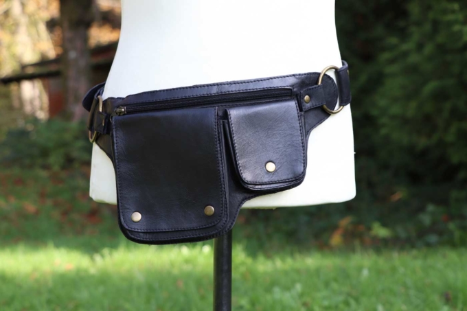 Gürteltasche aus Leder Bauchtasche Unisex Schwarz – Bild 5