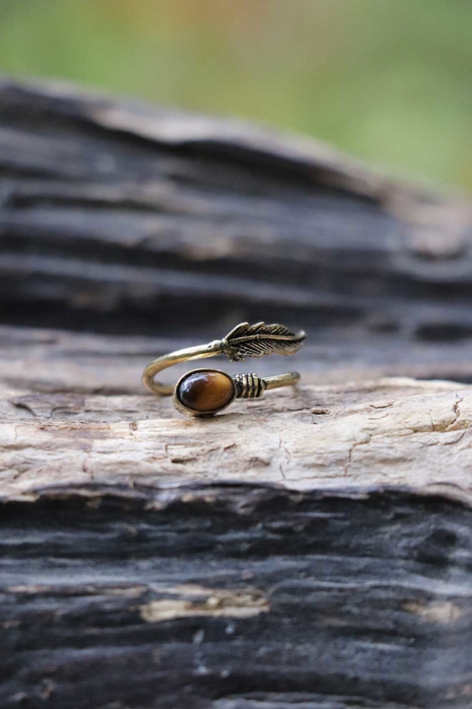 Ring FEDER mit Tigerauge Gold | Braun – Bild 4