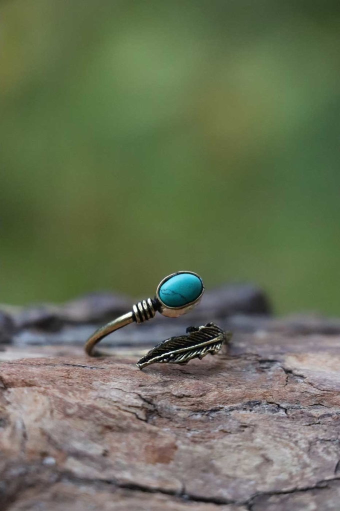 Ring FEDER mit Türkis  Gold | Türkis