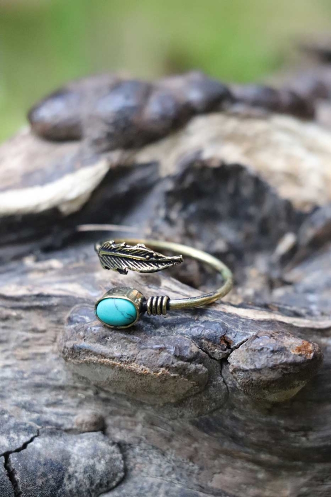 Ring FEDER mit Türkis  Gold | Türkis – Bild 2