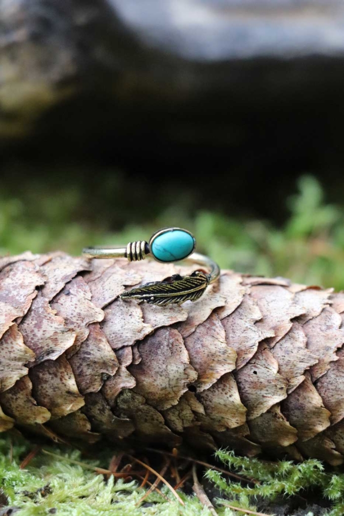 Ring FEDER mit Türkis  Gold | Türkis – Bild 3