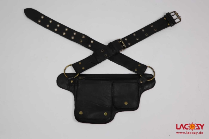 Gürteltasche aus Leder Bauchtasche Unisex Schwarz – Bild 7