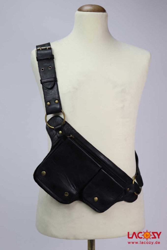 Gürteltasche aus Leder Bauchtasche Unisex Schwarz – Bild 9