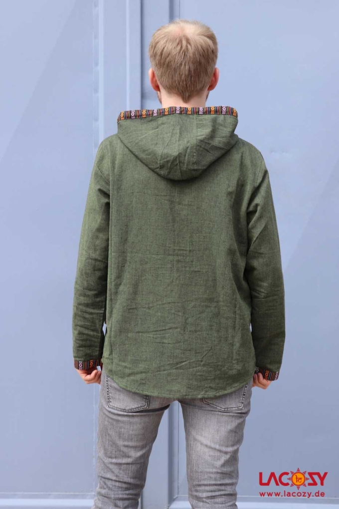 Herren Hemd Kurtha mit Ethno-Borte | Grün – Bild 5