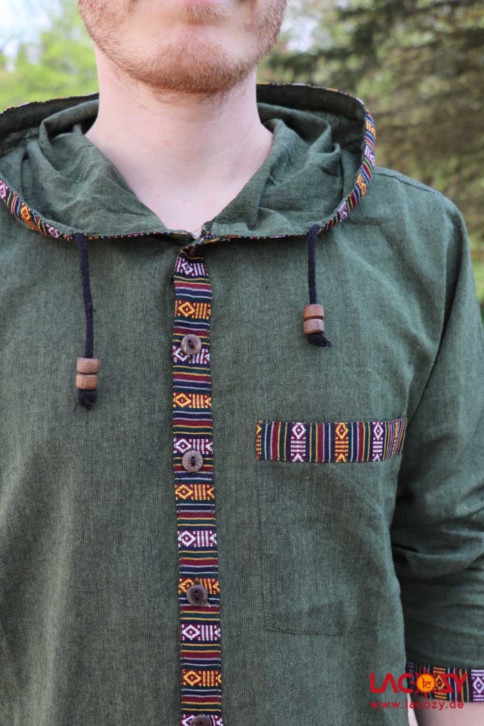 Herren Hemd Kurtha mit Ethno-Borte | Grün – Bild 6