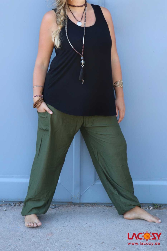 Luftige Pumphose Yogahose Damen Khaki – Bild 5