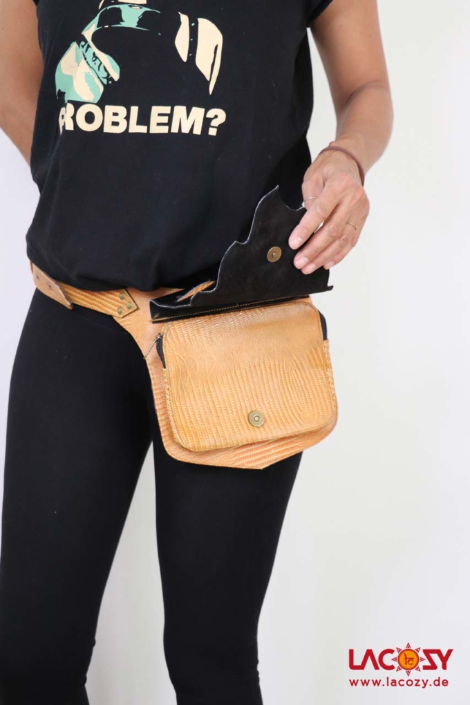 Leder Gürteltasche NATURE Hüfttasche Unisex Braun | Schwarz – Bild 4