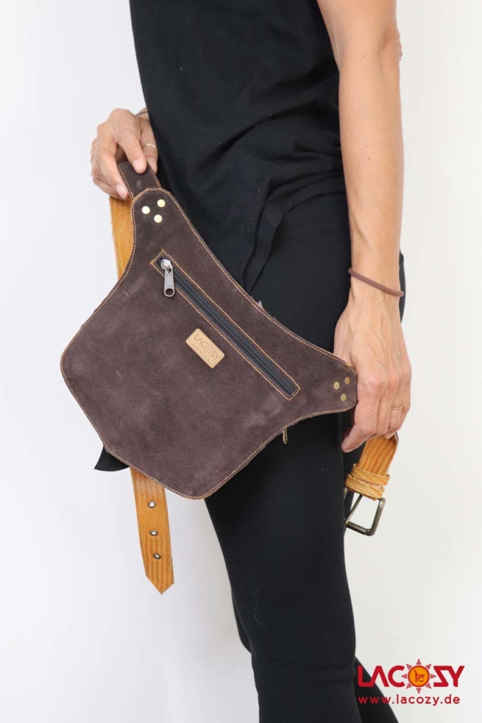 Leder Gürteltasche NATURE Hüfttasche Unisex Braun | Schwarz – Bild 5