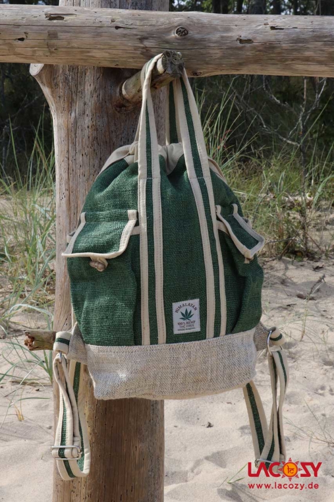 Hanf Rucksack TAYRON Hanftasche Unisex grün | natur