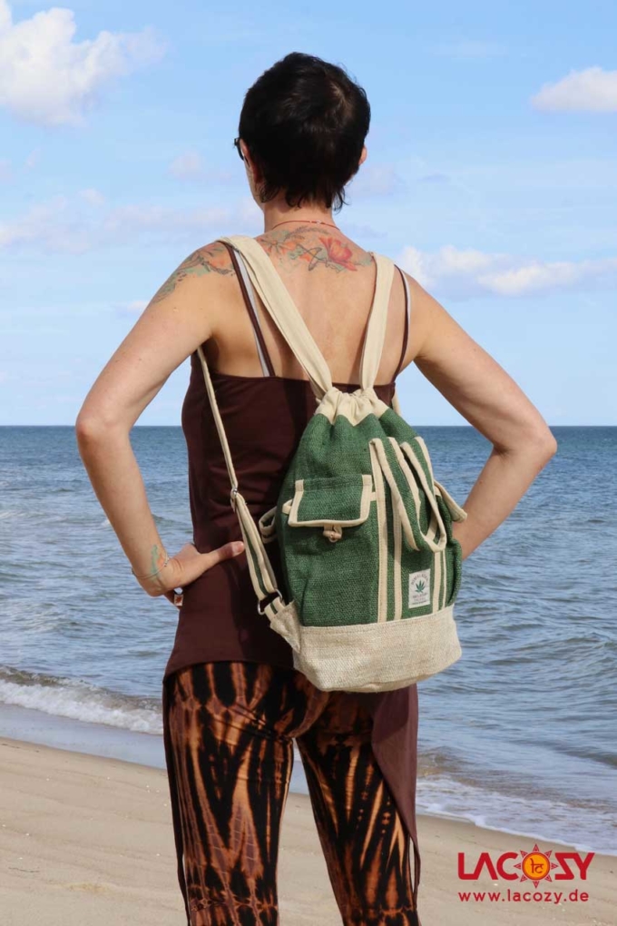 Hanf Rucksack TAYRON Hanftasche Unisex grün | natur – Bild 5