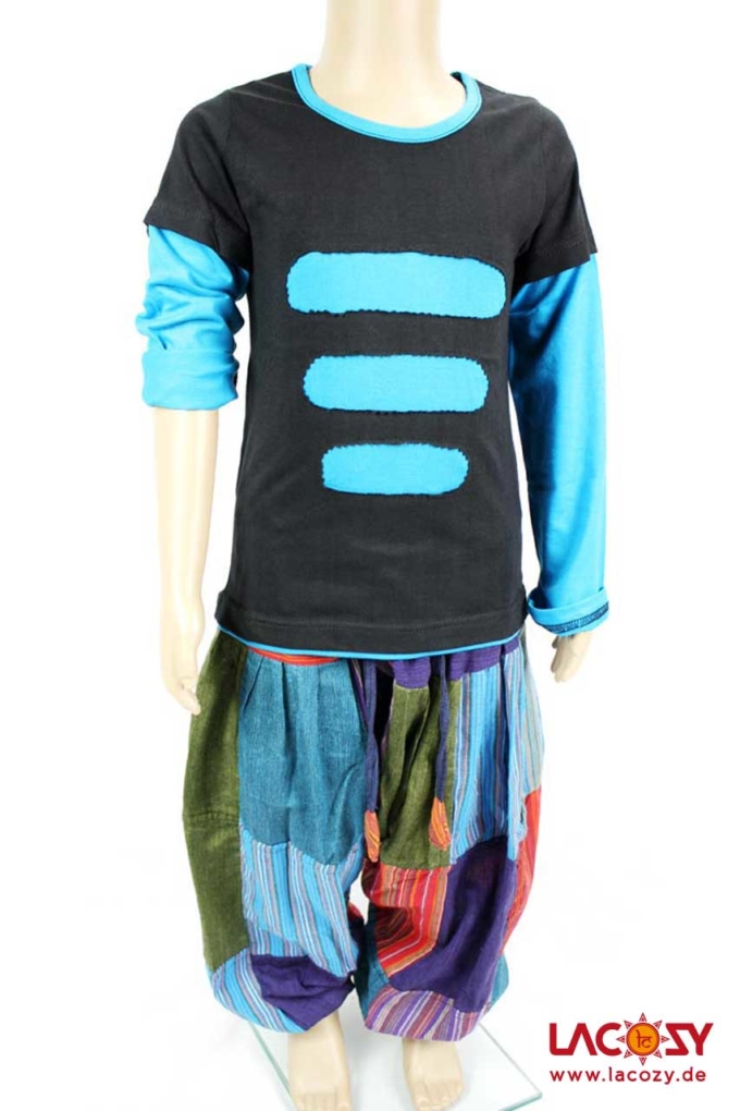 Kids Longsleeve Unisex Blau | Schwarz