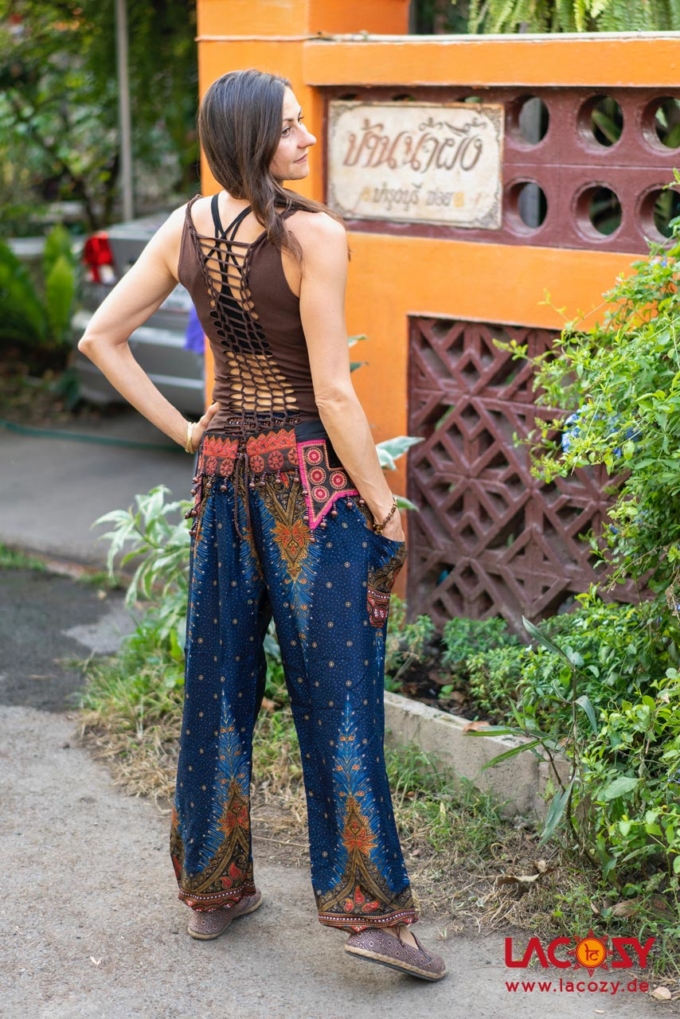 Luftige Pumphose ORIENTAL FEATHERS Yogahose Damen Dunkelblau – Bild 3