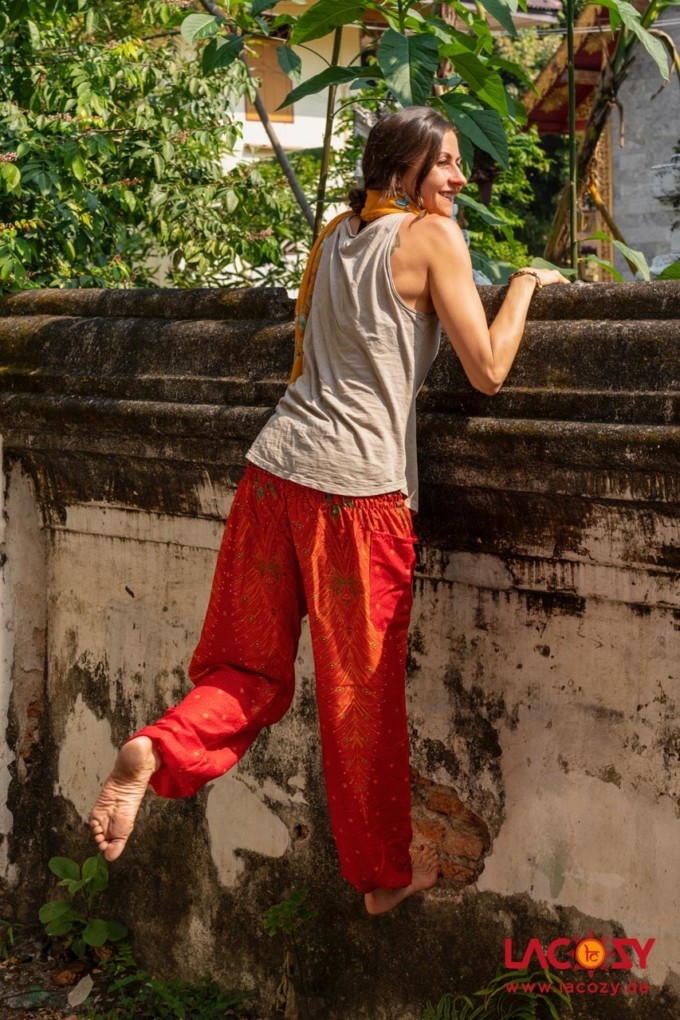 Luftige Pumphose ORIENTAL FEATHERS Yogahose Damen Rot | Orange – Bild 3