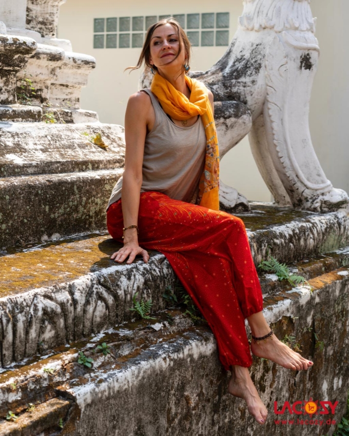 Luftige Pumphose ORIENTAL FEATHERS Yogahose Damen Rot | Orange – Bild 5