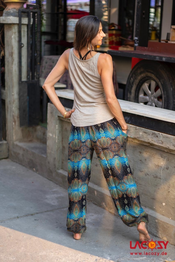 Luftige Pumphose mit Paisleymuster Yogahose Damen Blau | Schwarz – Bild 2