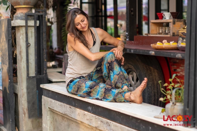 Luftige Pumphose mit Paisleymuster Yogahose Damen Blau | Schwarz – Bild 3