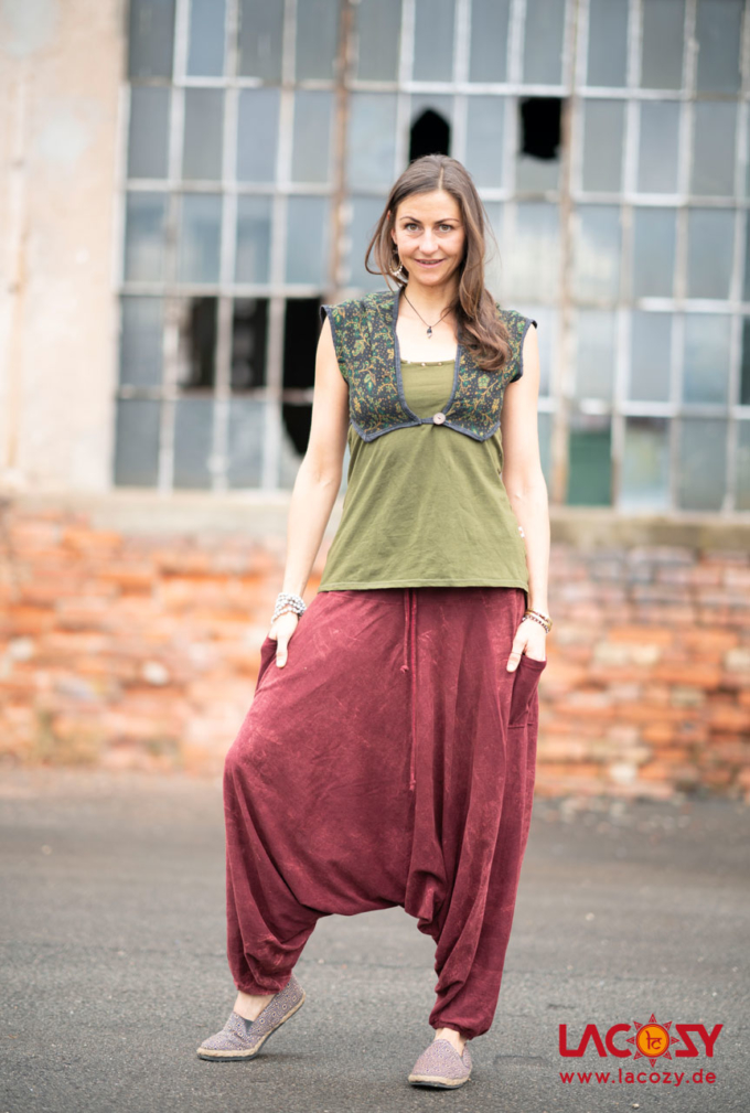 Weiche Haremshose ANI Unisex | Weinrot – Bild 6