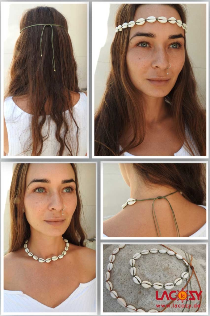 Muschel Kette, Stirnband  Khaki
