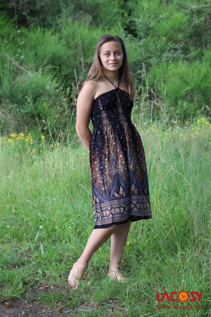 Sommerkleid und Rock mit Federmotiv Schwarz | Gold