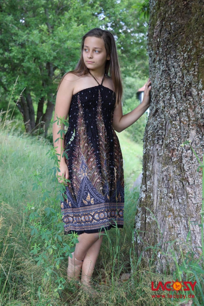 Sommerkleid und Rock mit Federmotiv Schwarz | Gold – Bild 3