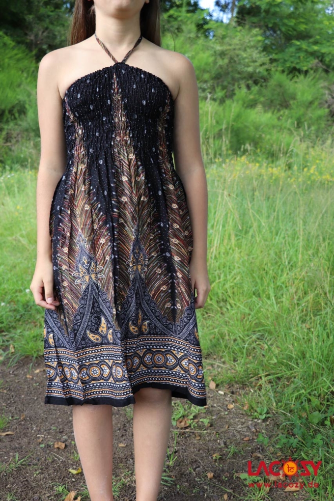 Sommerkleid und Rock mit Federmotiv Schwarz | Gold – Bild 5