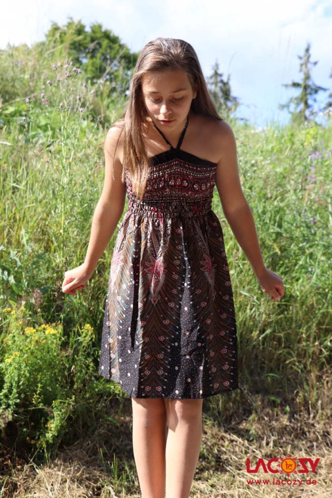 Sommerkleid und Rock mit Federn Muster Schwarz | Rot – Bild 3