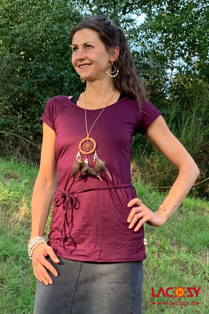Langes T-Shirt LEYLA mit offenem Rücken Pflaume