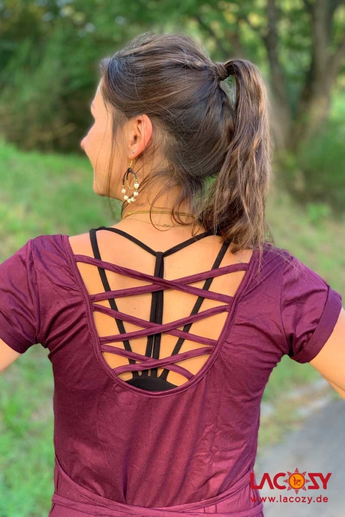Langes T-Shirt LEYLA mit offenem Rücken Pflaume – Bild 2
