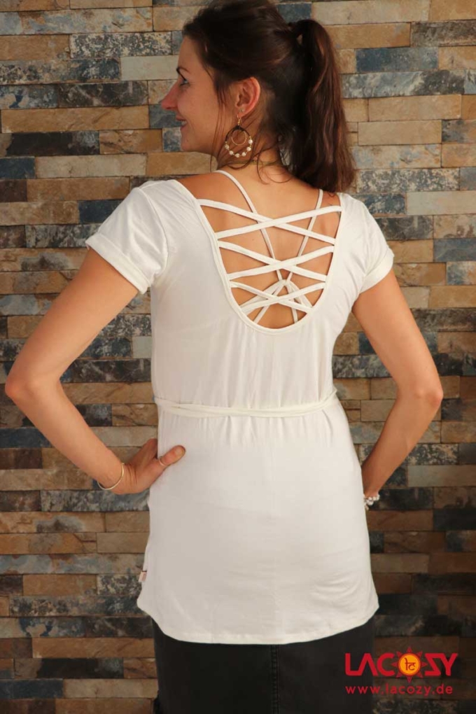 Langes T-Shirt LEYLA mit offenem Rücken Weiss – Bild 6
