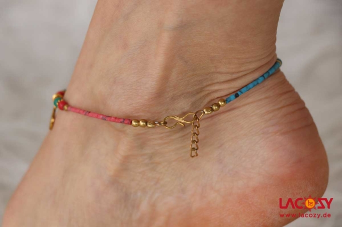 Fußkettchen SPIRALE  Rot | Hellblau | Gold – Bild 4