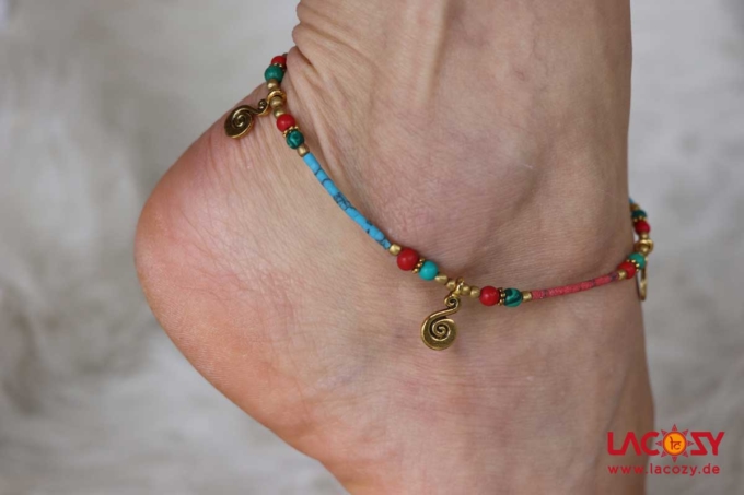 Fußkettchen SPIRALE  Rot | Hellblau | Gold – Bild 5