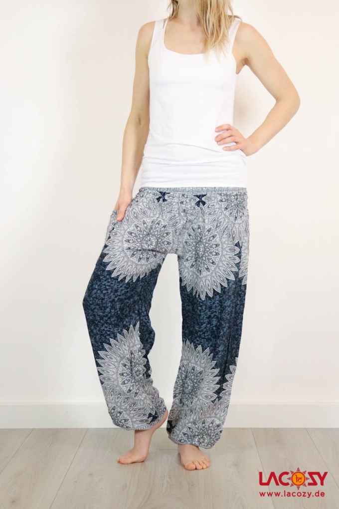 Luftige Pumphose mit MANDALA Muster Yogahose Dunkelgrau | Weiss