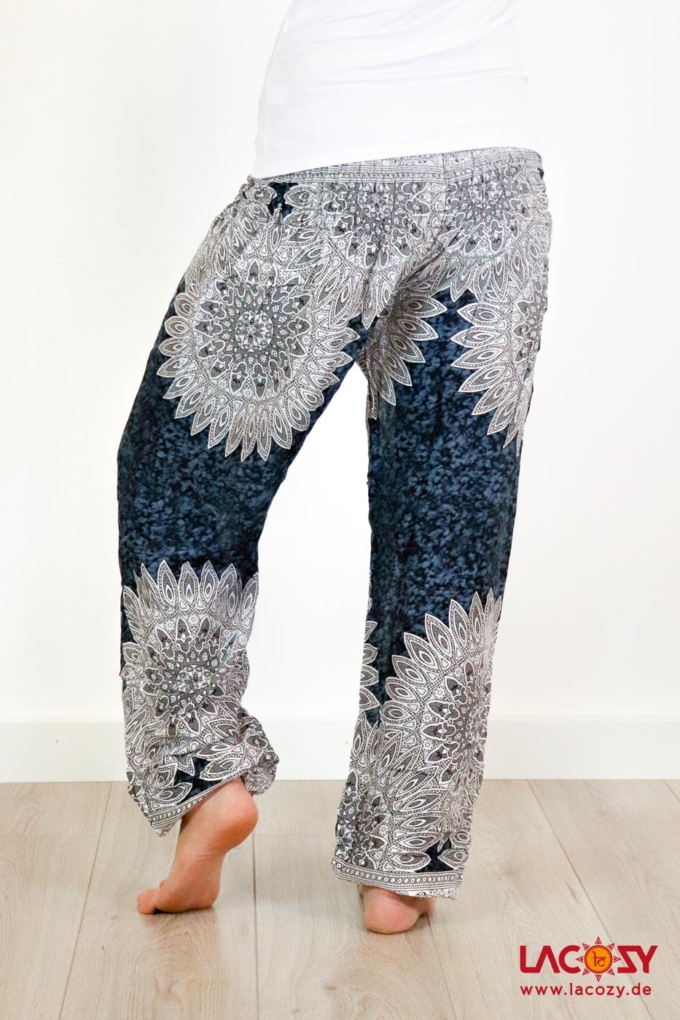 Luftige Pumphose mit MANDALA Muster Yogahose Dunkelgrau | Weiss – Bild 2