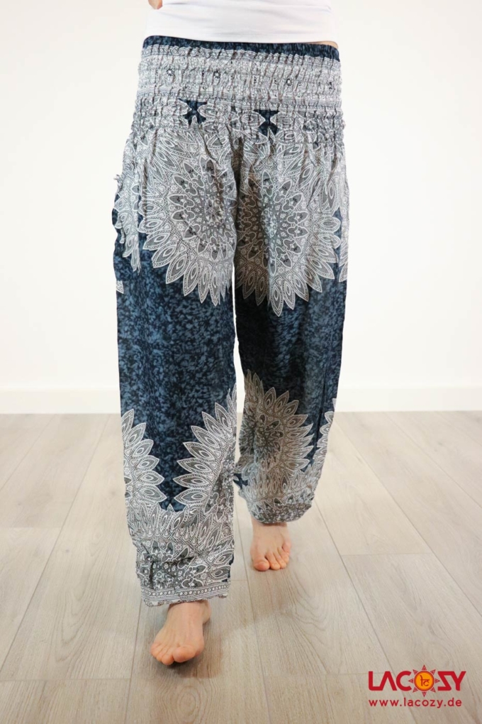 Luftige Pumphose mit MANDALA Muster Yogahose Dunkelgrau | Weiss – Bild 4