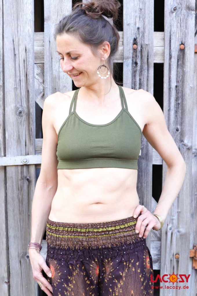 Yoga Top CROSS Bustier Oberteil | Khaki – Bild 4