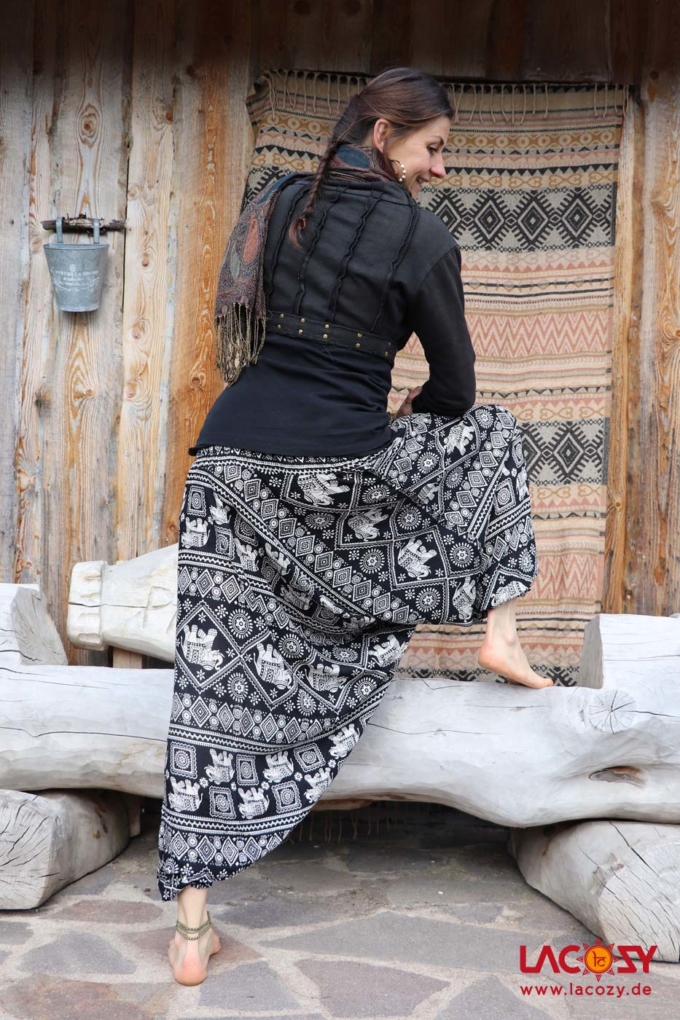 Haremshose  Hosenkleid ELEFANTS Schwarz | Weiß – Bild 3